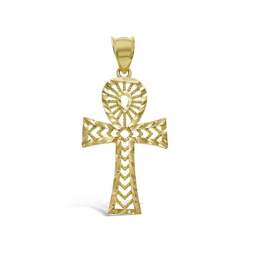 10k Yellow Gold Ankh Cross Pendant Charm 1.6 inch